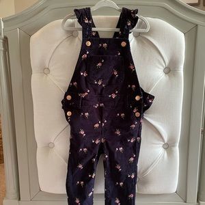 Navy Corduroy Floral Overalls